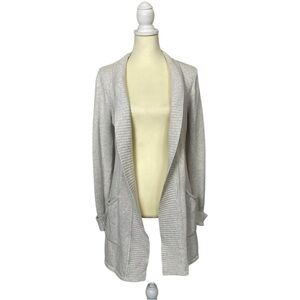 Tahari Open Front Cardigan Sweater Gray Ribbed Shawl Collar Size S | Minimalist